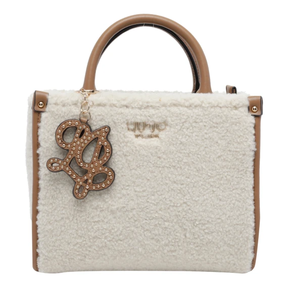 Borsa tote crema effetto pelliccia sintetica