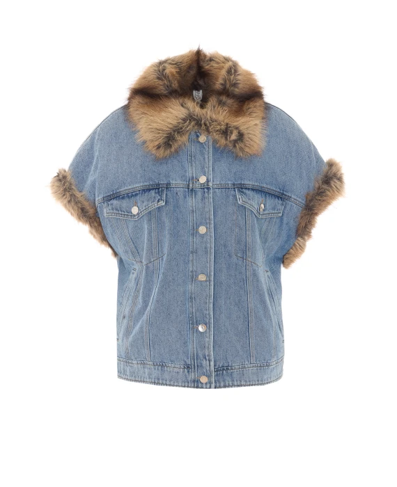 Giubbino smanicato in denim blu
