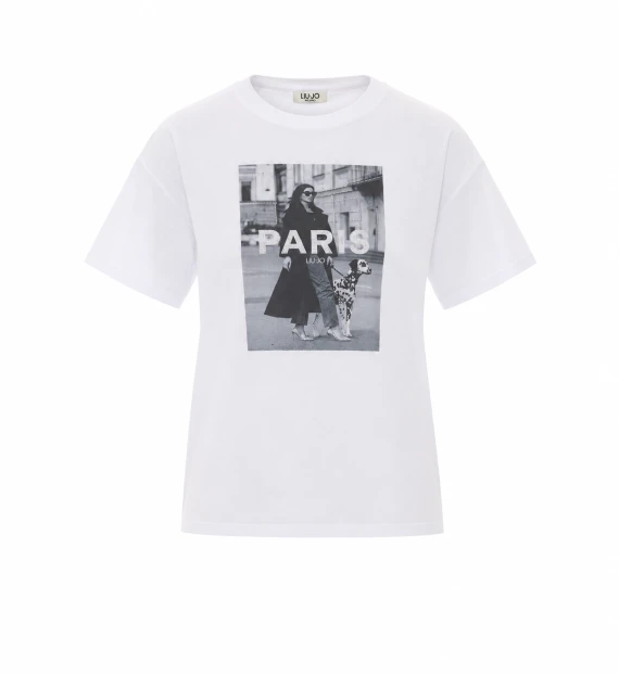 T-shirt bianca con stampa PARIS
