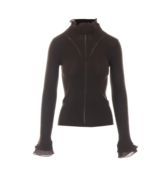 Top marrone scuro a collo alto