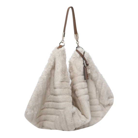 Borsa a spalla crema effetto peluche Liu Jo