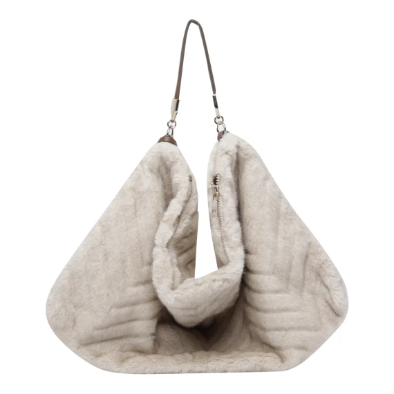 Borsa a spalla crema effetto peluche Liu Jo