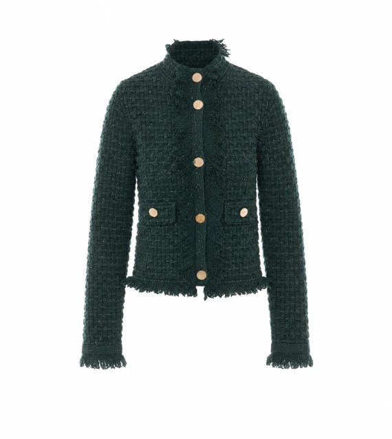 Giacca corta verde con frange