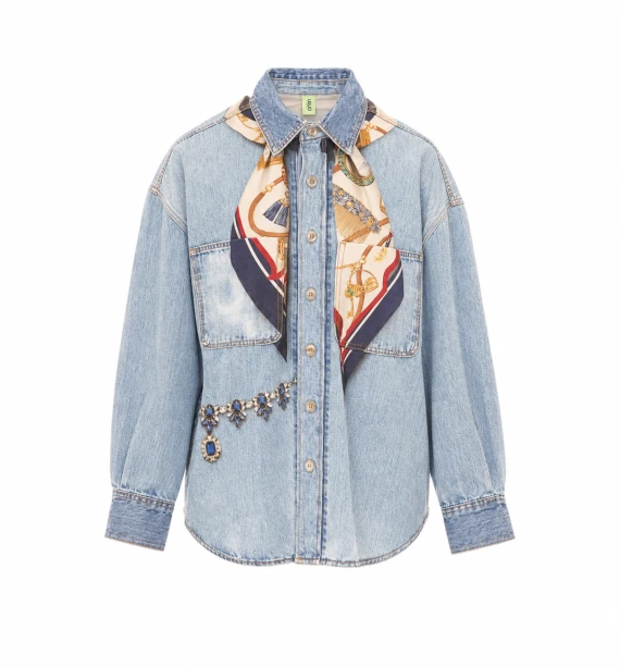 Light blue denim shirt with digital print Liu Jo