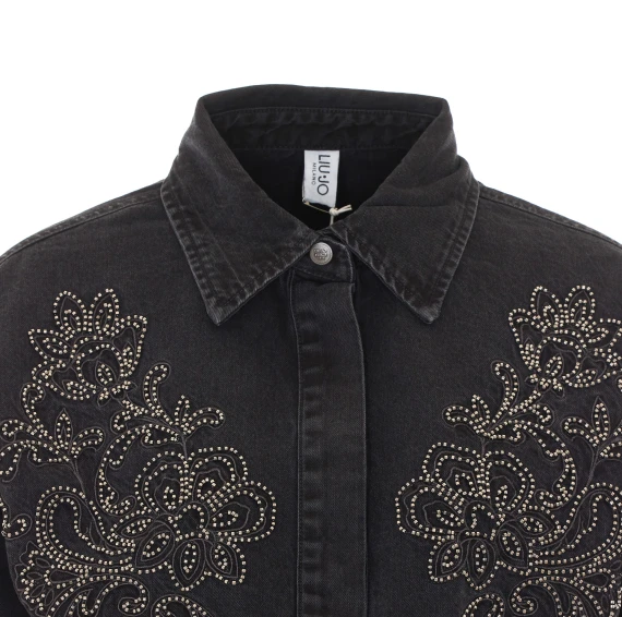 Camicia in denim nera ricamata Liu Jo