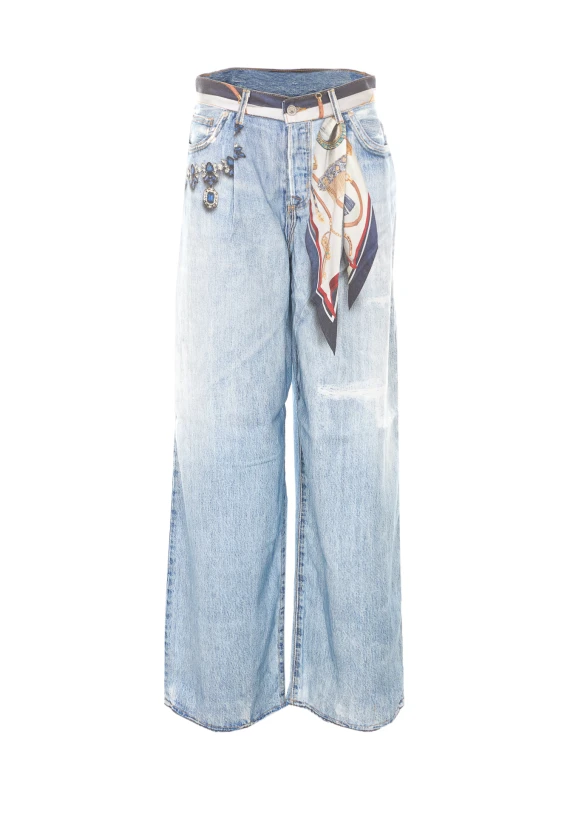 Jeans flare blu con foulard stampato removibile Liu Jo