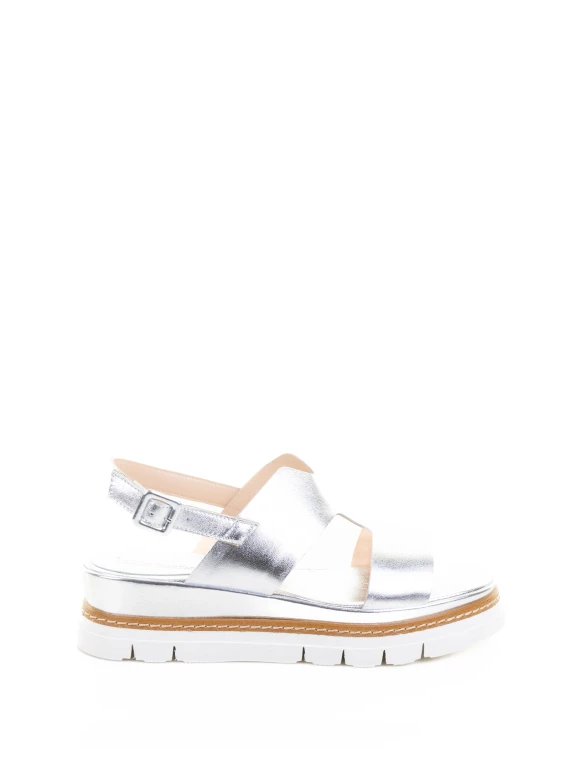 Sandalo argento in pelle