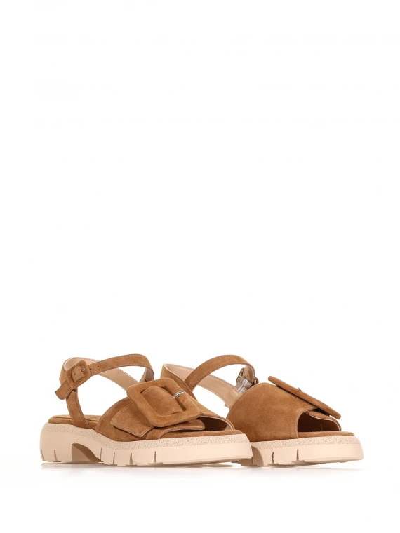 Suede sandal with big buckle