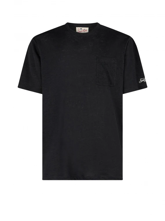 Black t-shirt with logo in linen jersey