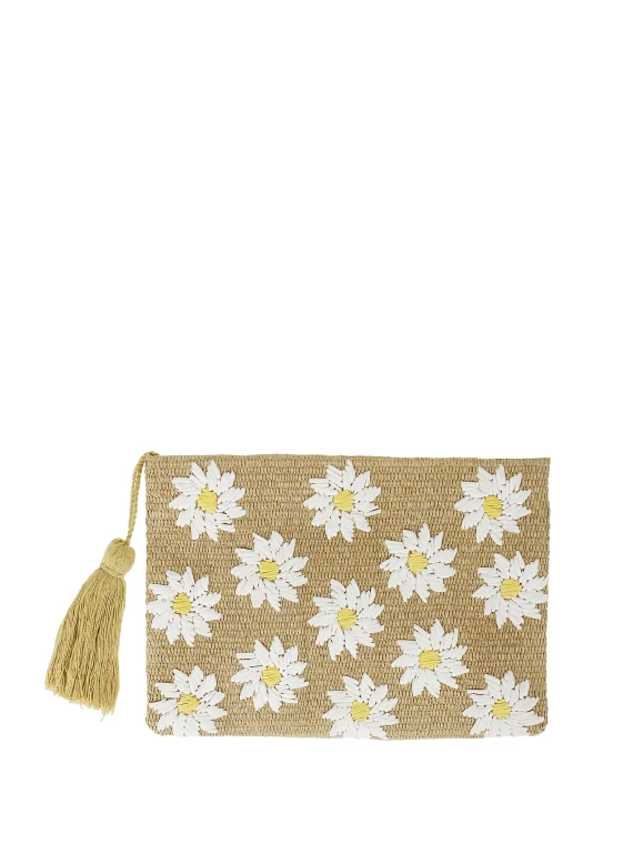 Pochette in paglia fantasia margherite