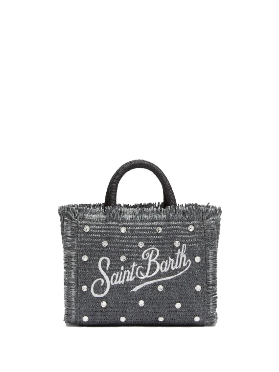 Borsa Mini Vanity in paglia con strass