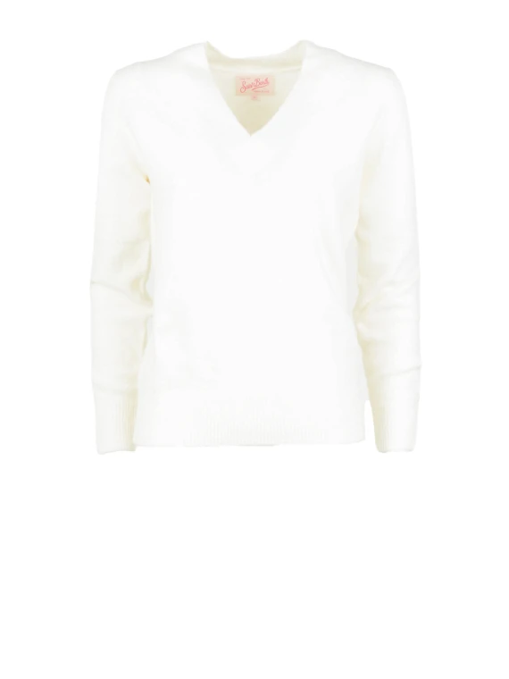 Maglia scollo a V bianca donna