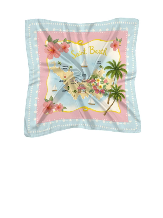 Foulard Kitana in Seta con Stampa Mappa St. Barth