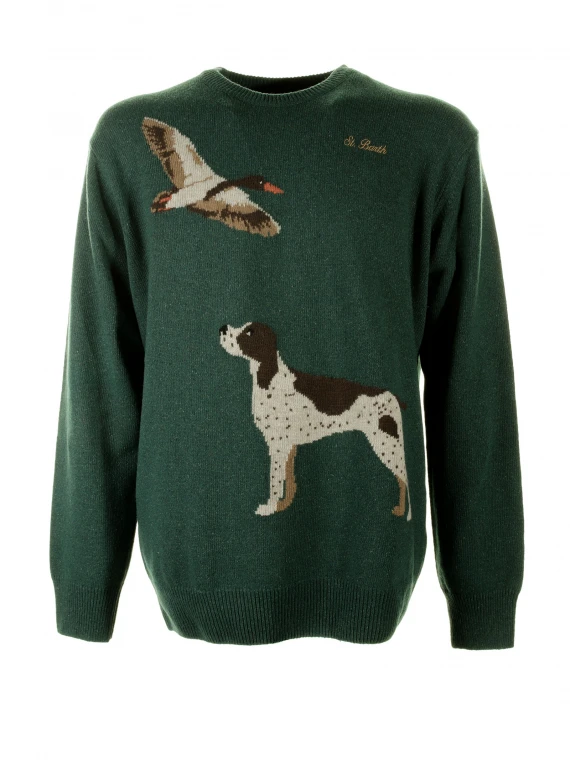 Green animal crew neck sweater