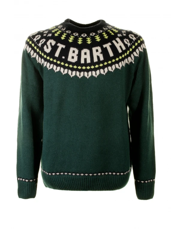 Green crewneck sweater with logo