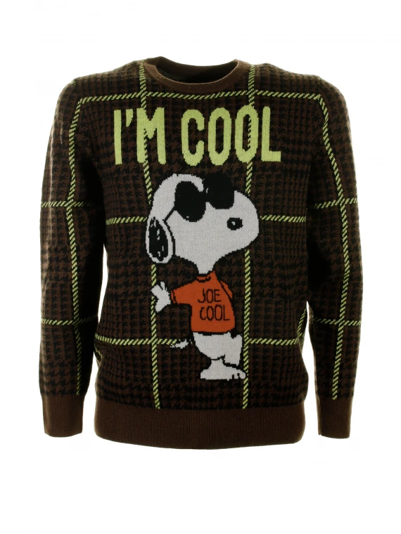 Checked Snoopy crewneck sweater