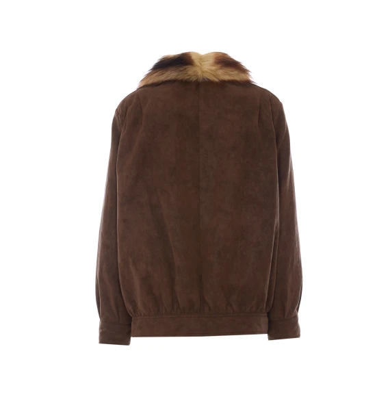 Brown jacket with faux-fur collar trim MM6 Maison Margiela
