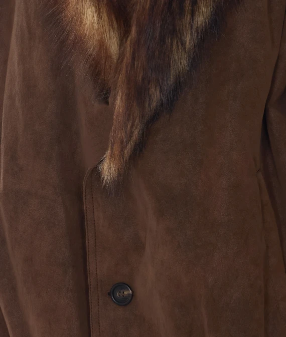 Brown jacket with faux-fur collar trim MM6 Maison Margiela