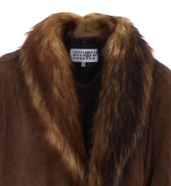 Brown jacket with faux-fur collar trim MM6 Maison Margiela