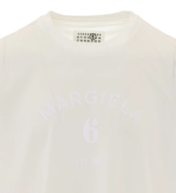 White cotton T-shirt with tone-on-tone printed logo MM6 Maison Margiela