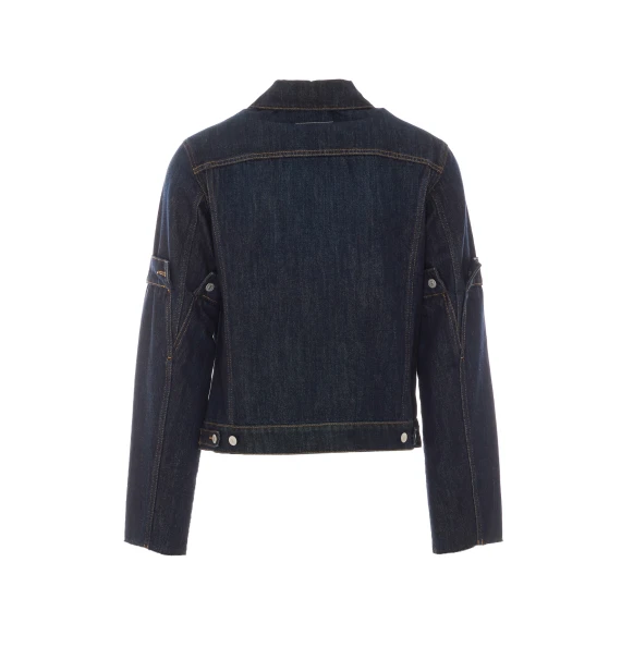 Giacca in denim blu scuro con polsi sfrangiati MM6 Maison Margiela
