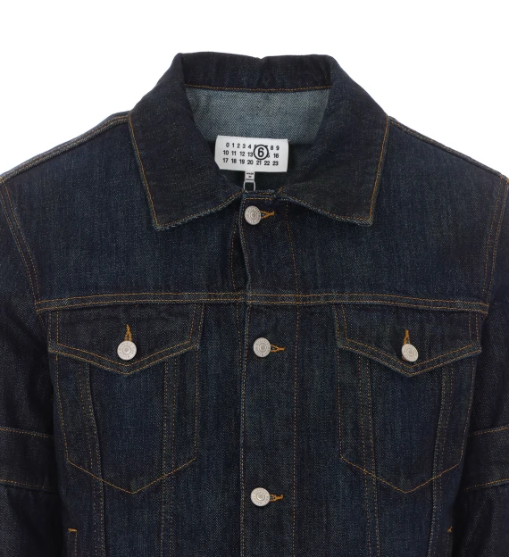 Giacca in denim blu scuro con polsi sfrangiati MM6 Maison Margiela