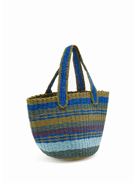 Shopping bag in hand-woven multicolored raffia