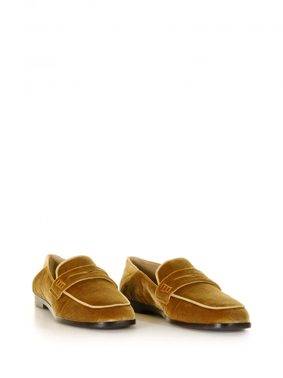 Gold velvet loafer