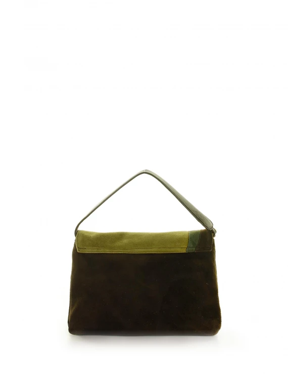 Shoulder bag in green brown suede and resin Lock