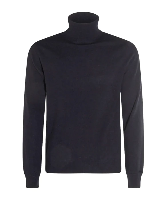 Maglione Blu Scuro a Coste a Collo Alto Malo