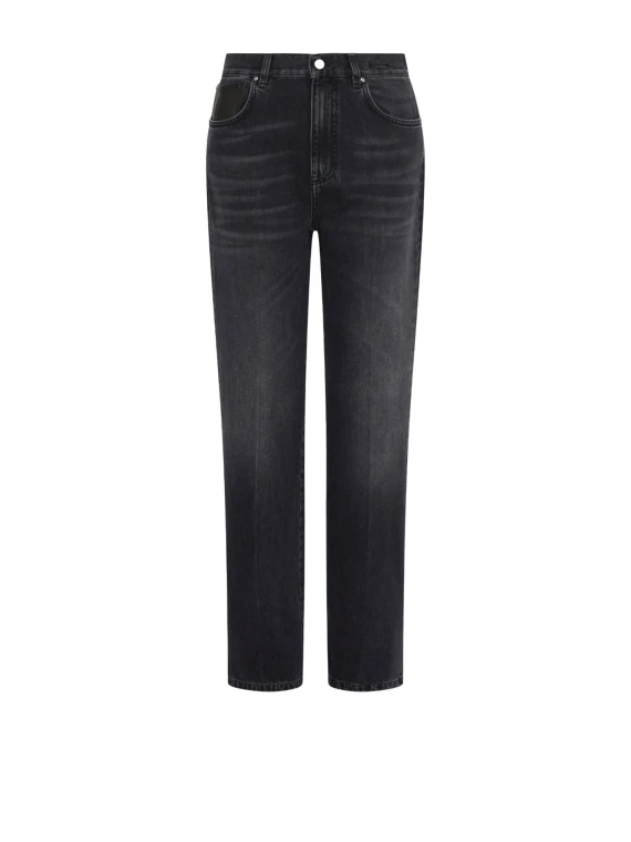 Jeans donna a vita alta wide leg nero