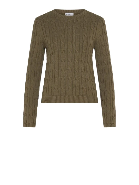 Maglia girocollo kaki in filo lana cotone