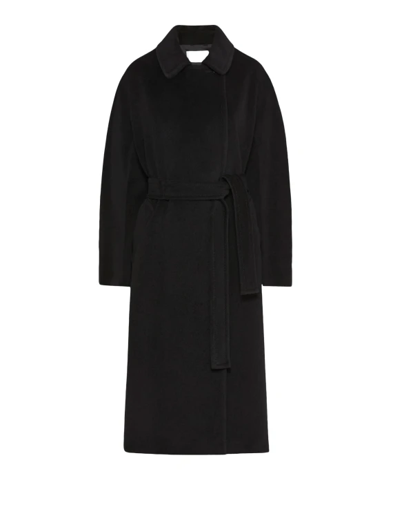 Cappotto nero lungo con cintura