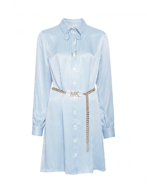 Light blue shirt dress with logo belt