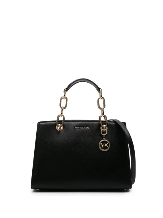 MK Logo Black Leather Bag