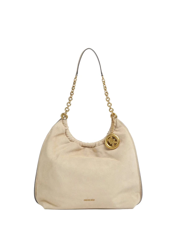 Borsa a Spalla in Camoscio con Ciondolo Logo