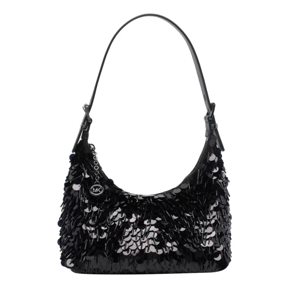 Borsa a sacchetto nera in paillettes