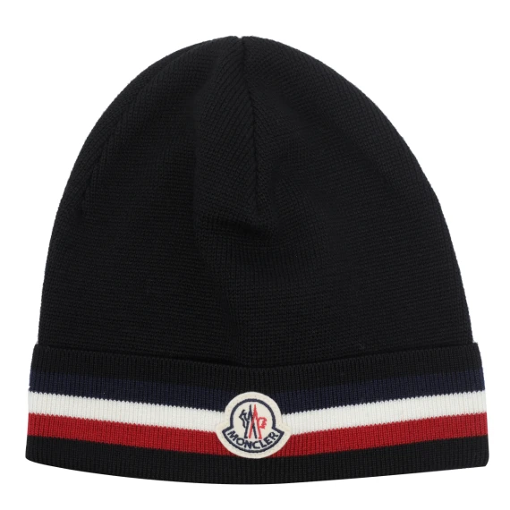 Cappello nero con risvolto a righe