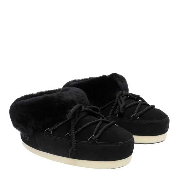 Black suede mules with fur Moon Boot