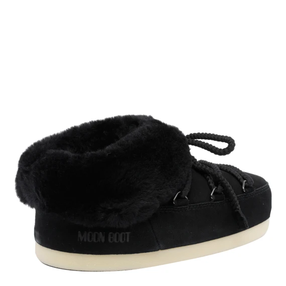 Black suede mules with fur Moon Boot