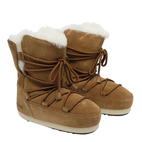 Stivaletti marroni in pelle e shearling Moon Boot