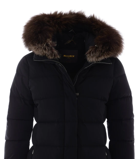 Black Zagara Padded Parka with Frontal Zip Closure