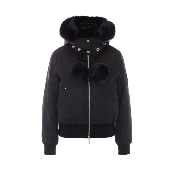 Giacca bomber nera con cappuccio in pelliccia sintetica MOOSE KNUCKLES