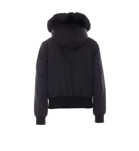 Giacca bomber nera con cappuccio in pelliccia sintetica MOOSE KNUCKLES