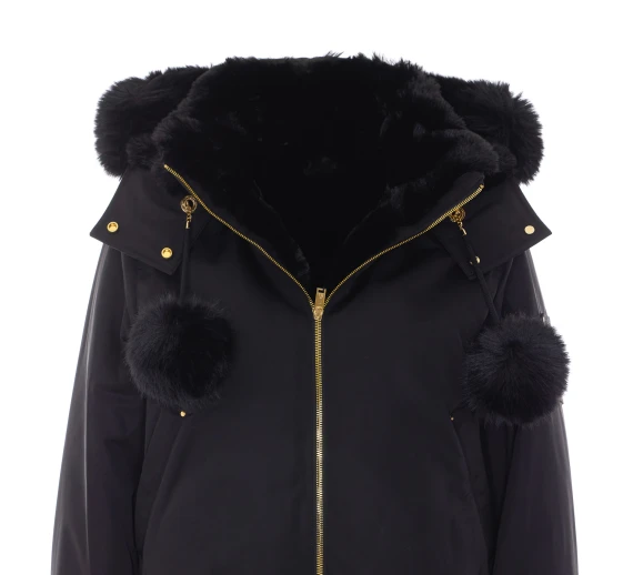 Giacca bomber nera con cappuccio in pelliccia sintetica MOOSE KNUCKLES