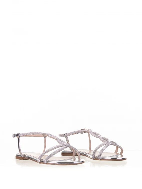 Low sandal in nappa leather with rhinestones