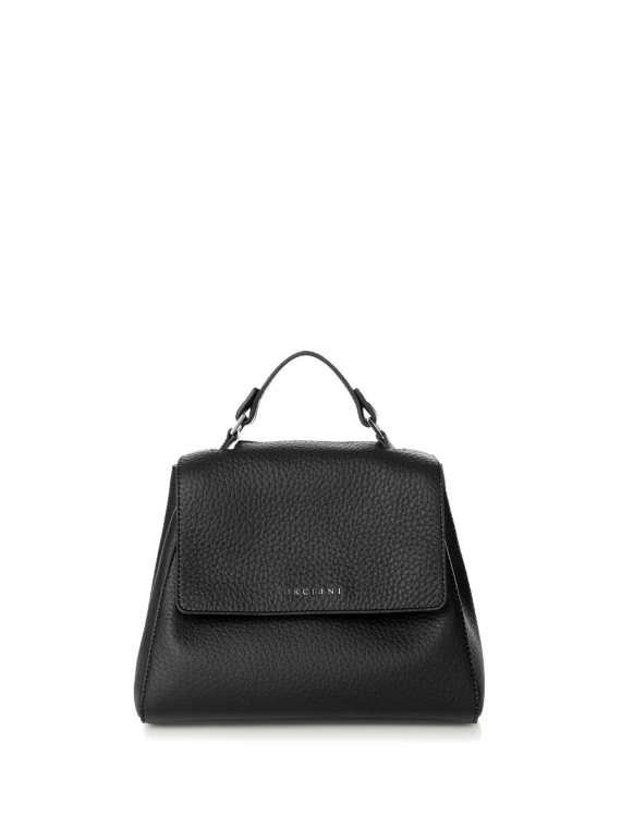 Sveva S black leather shoulder bag with shoulder strap