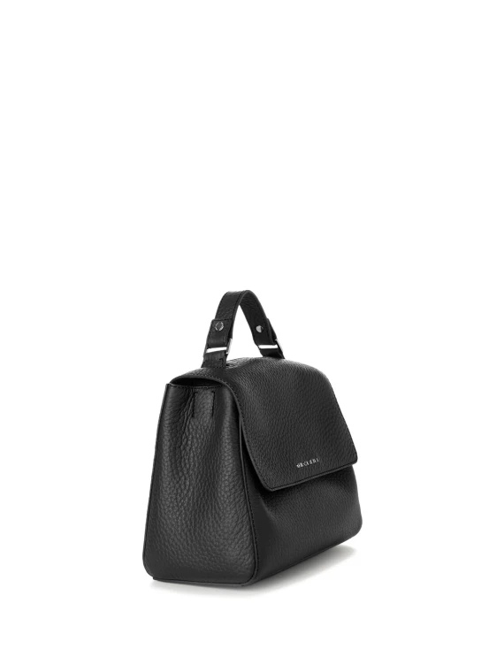 Sveva S black leather shoulder bag with shoulder strap