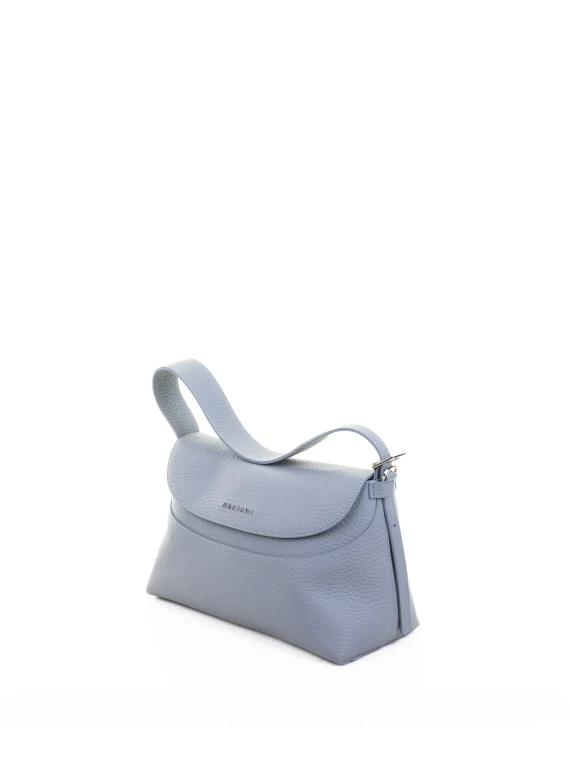 Borsa a spalla Nana Soft in pelle martellata con tracolla celeste