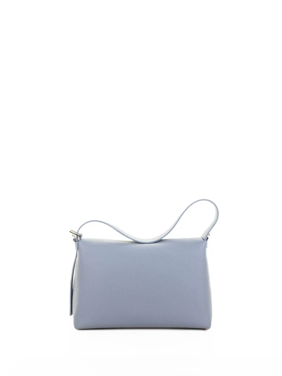 Borsa a spalla Nana Soft in pelle martellata con tracolla celeste